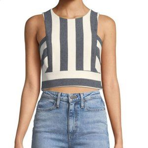 Milly Button Back Cropped Navy/White Denim Top (NWT) Size 14